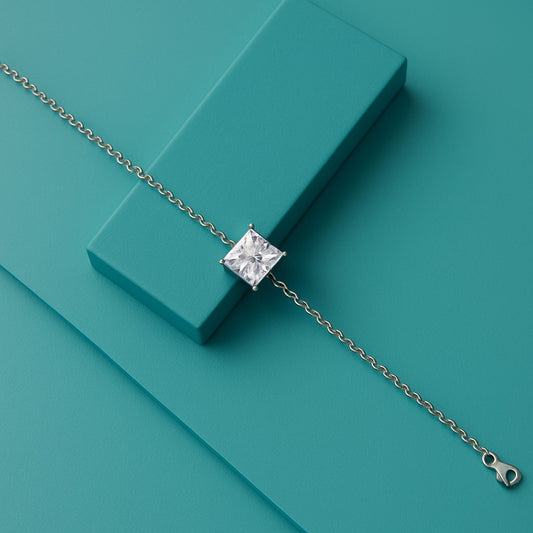 Princess-Cut Solitaire Bracelet - 925 Silver