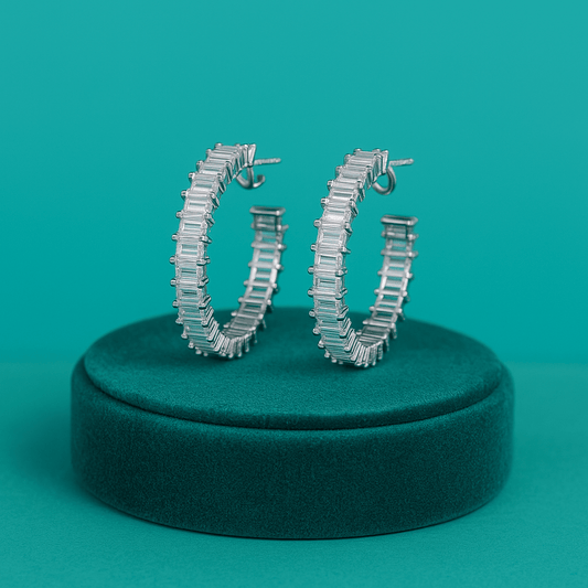 Celeste Pure Baguette Hoops - 925 Silver