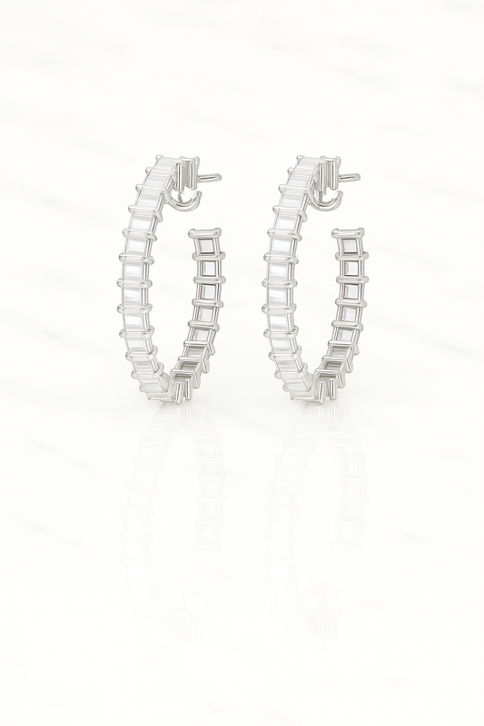 Celeste Pure Baguette Hoops - 925 Silver