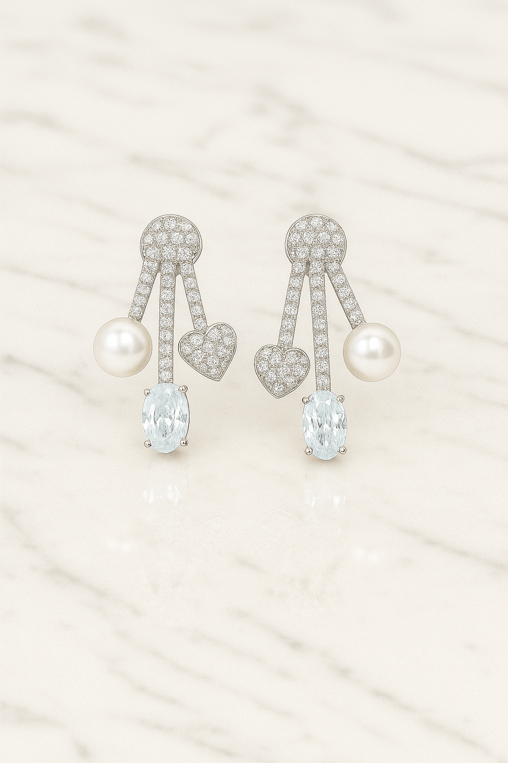 Luna Love Trio Drop Earrings – 925 Silver with AAA Zircons