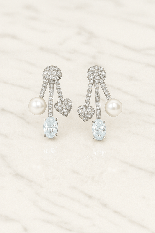 Luna Love Trio Drop Earrings – 925 Silver with AAA Zircons