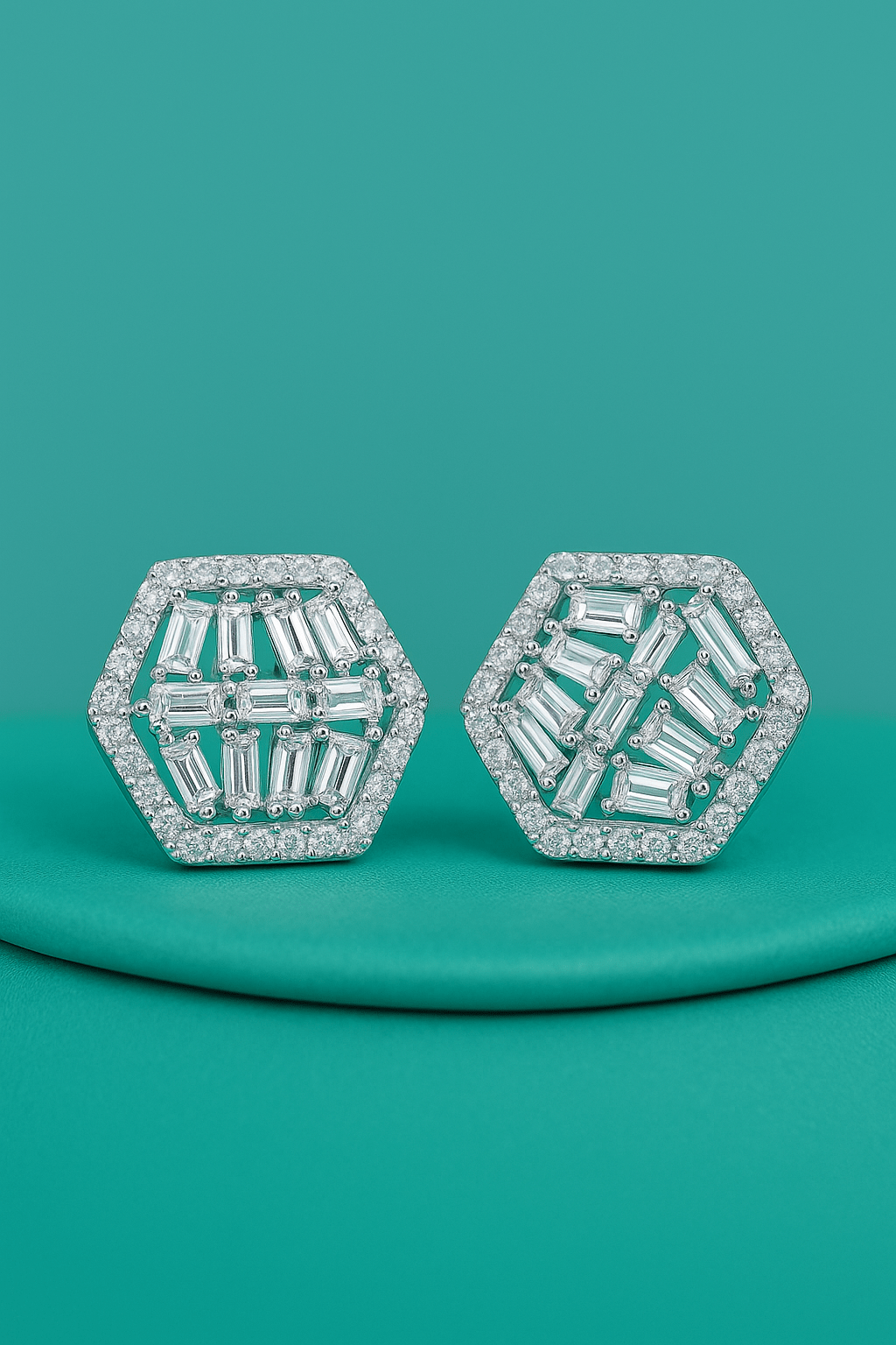 GeoGleam Hexa Studs – 925 Silver Earrings with AAA Zircons