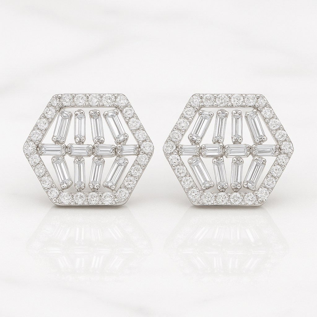 GeoGleam Hexa Studs – 925 Silver Earrings with AAA Zircons