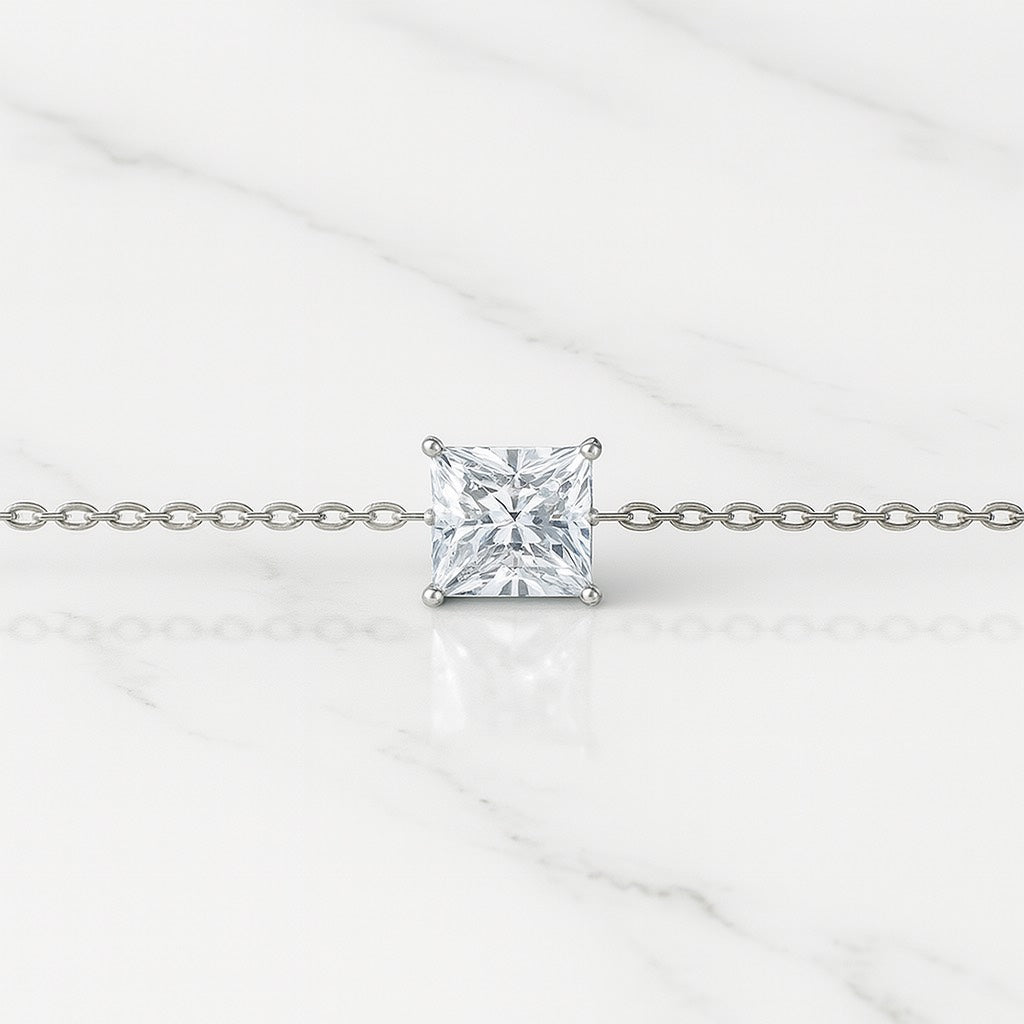 Princess-Cut Solitaire Bracelet - 925 Silver