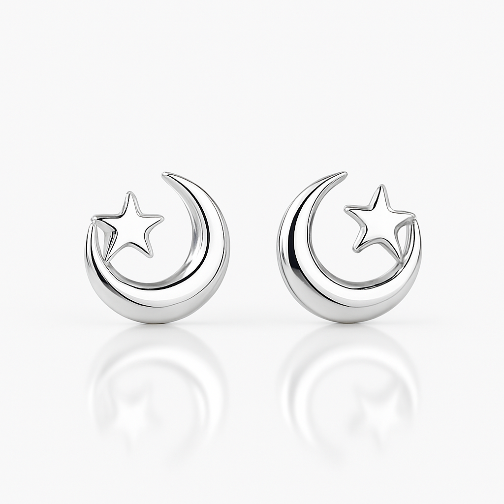 Kids Moon & Star Earrings - 925 Sterling Silver