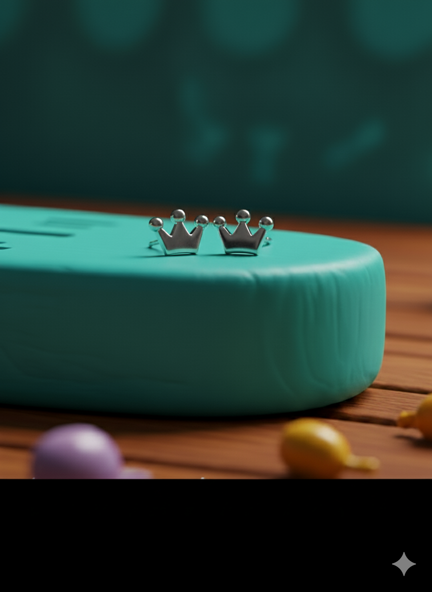 Kids Crown Earrings - 925 Sterling Silver