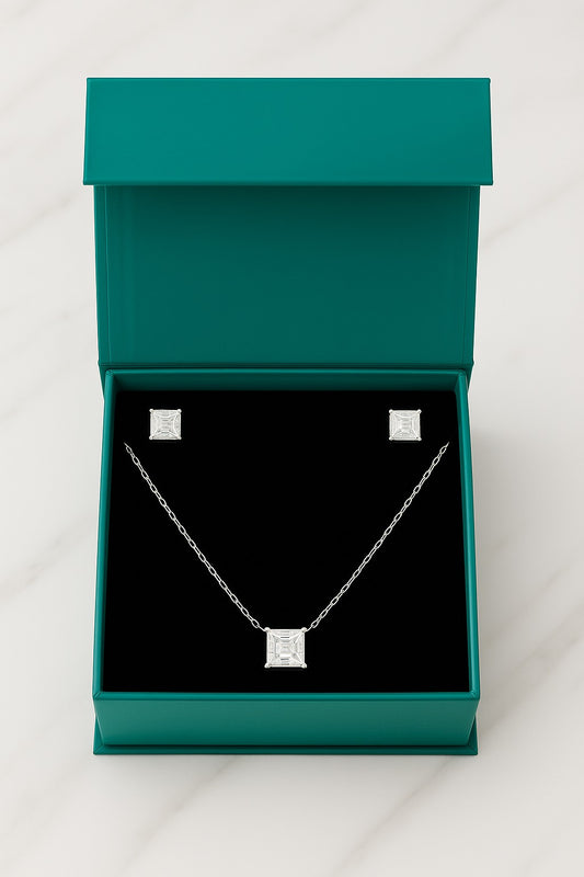 Emerald Radiance Solitaire Set - 925 Silver