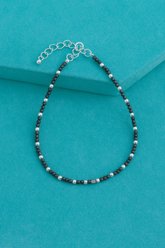Tivara Black & Silver Beaded Anklet- Single - 925 Silver
