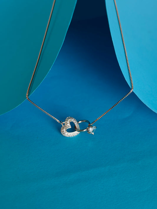 Eternal Bond Heart & Solitaire Pendant - 925 Sterling Silver