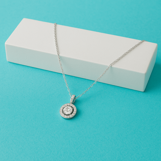Halo Round Solitaire Pendant Necklace – 925 Silver