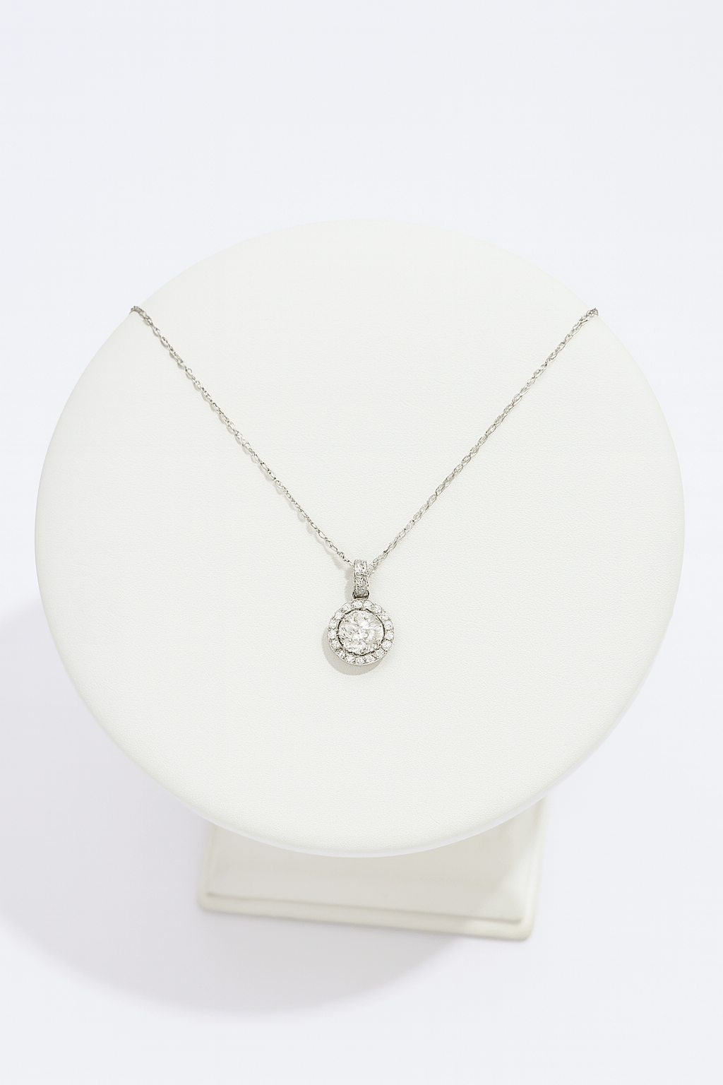 Halo Round Solitaire Pendant Necklace – 925 Silver