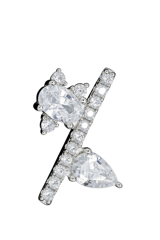 Crystal Cross Leaf- 925 Silver