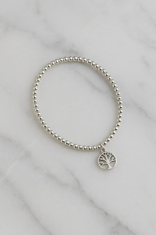 Tivara Silver Beaded Anklet with Kalpavriksha- Single- 925 Silver