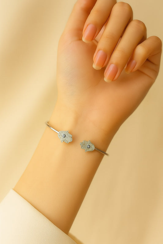 Hamsa Evil Eye Kada Bracelet- 925 Silver