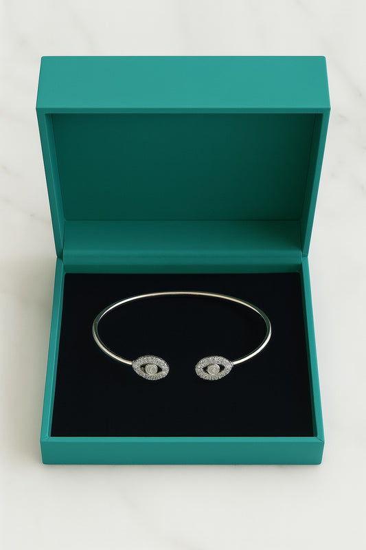 Evil Eye Open Kada Bracelet- 925 Silver