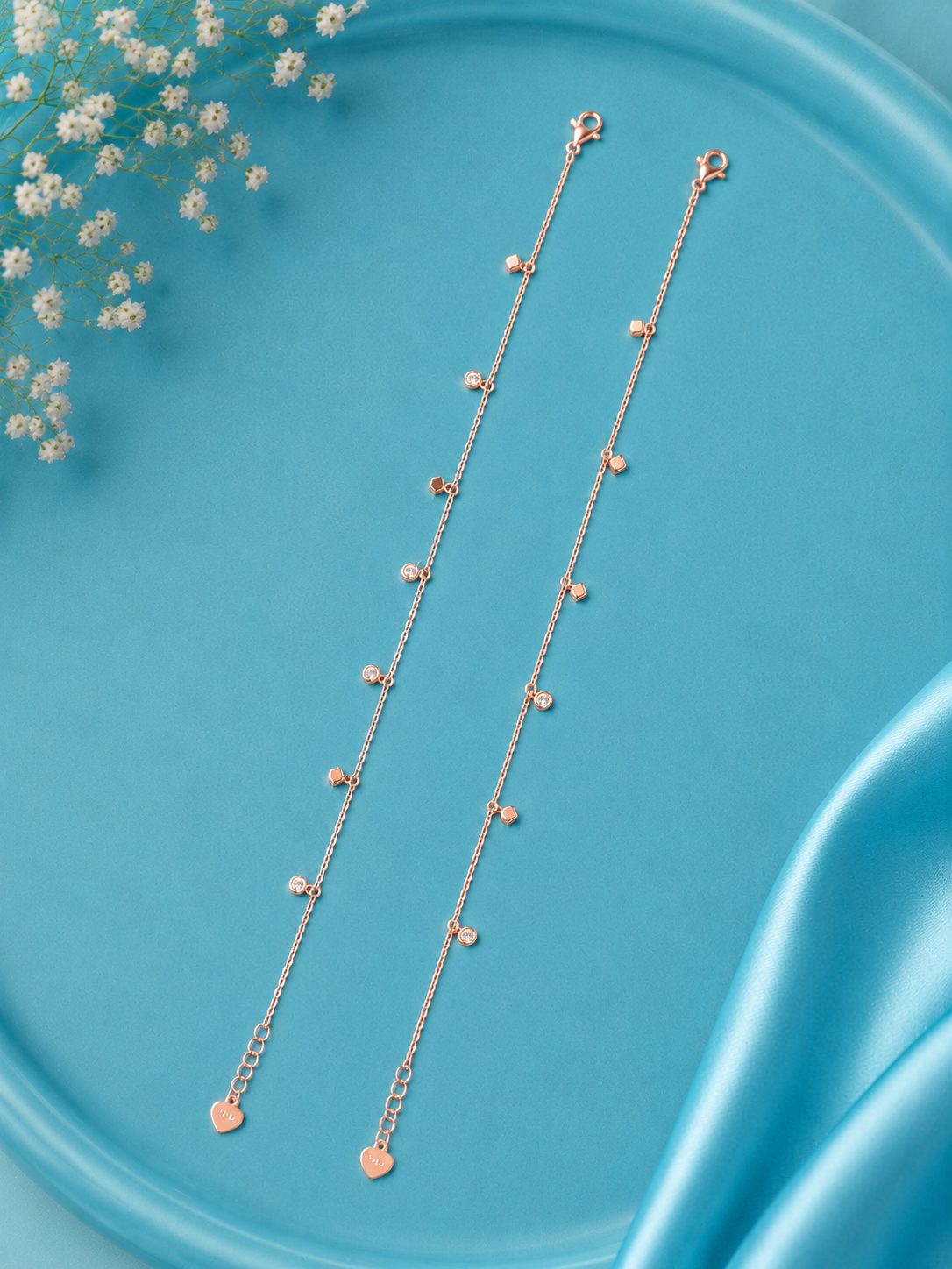 Rose Gold Geometric Charms Anklet - 925 Silver - Single