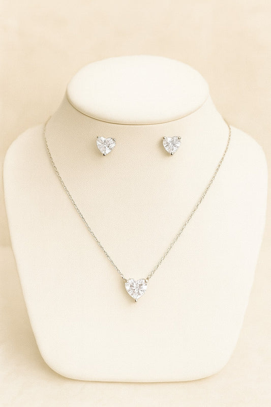 Heartful Sparkle Solitaire Set - 925 Silver