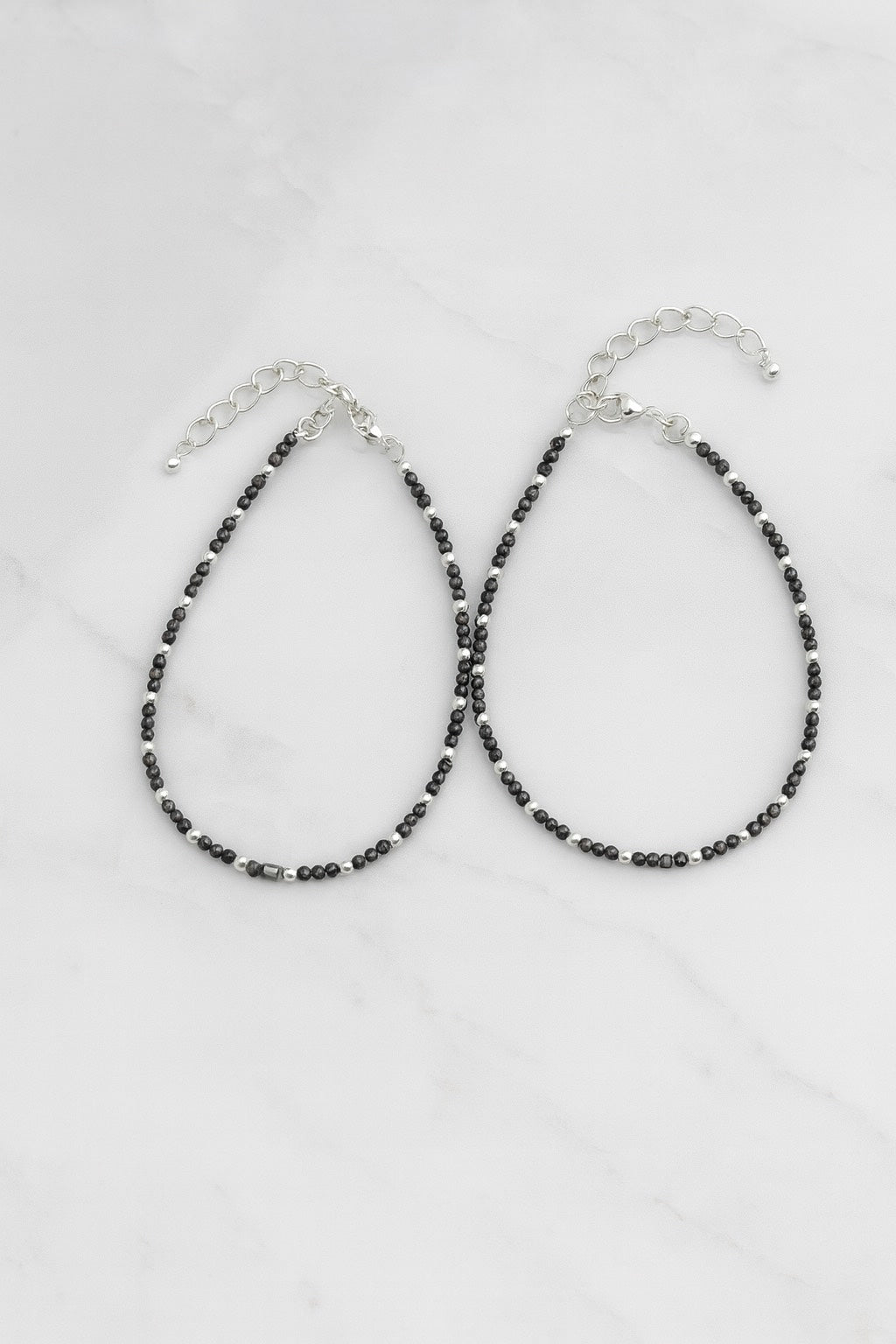 Tivara Black & Silver Beaded Anklet- Single - 925 Silver