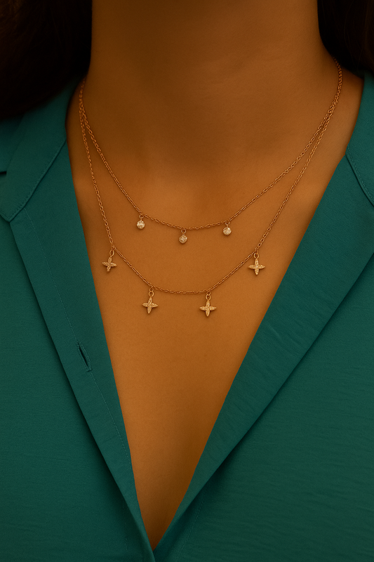 Rose Gold Layered Charm Necklace – 925 Silver