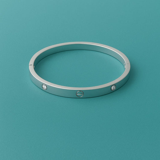 Tivara Signature Silver Screw Bangle – Diamond Accents - 925 Fine Silver