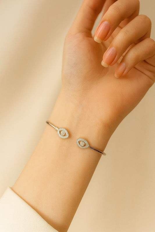 Evil Eye Open Kada Bracelet- 925 Silver