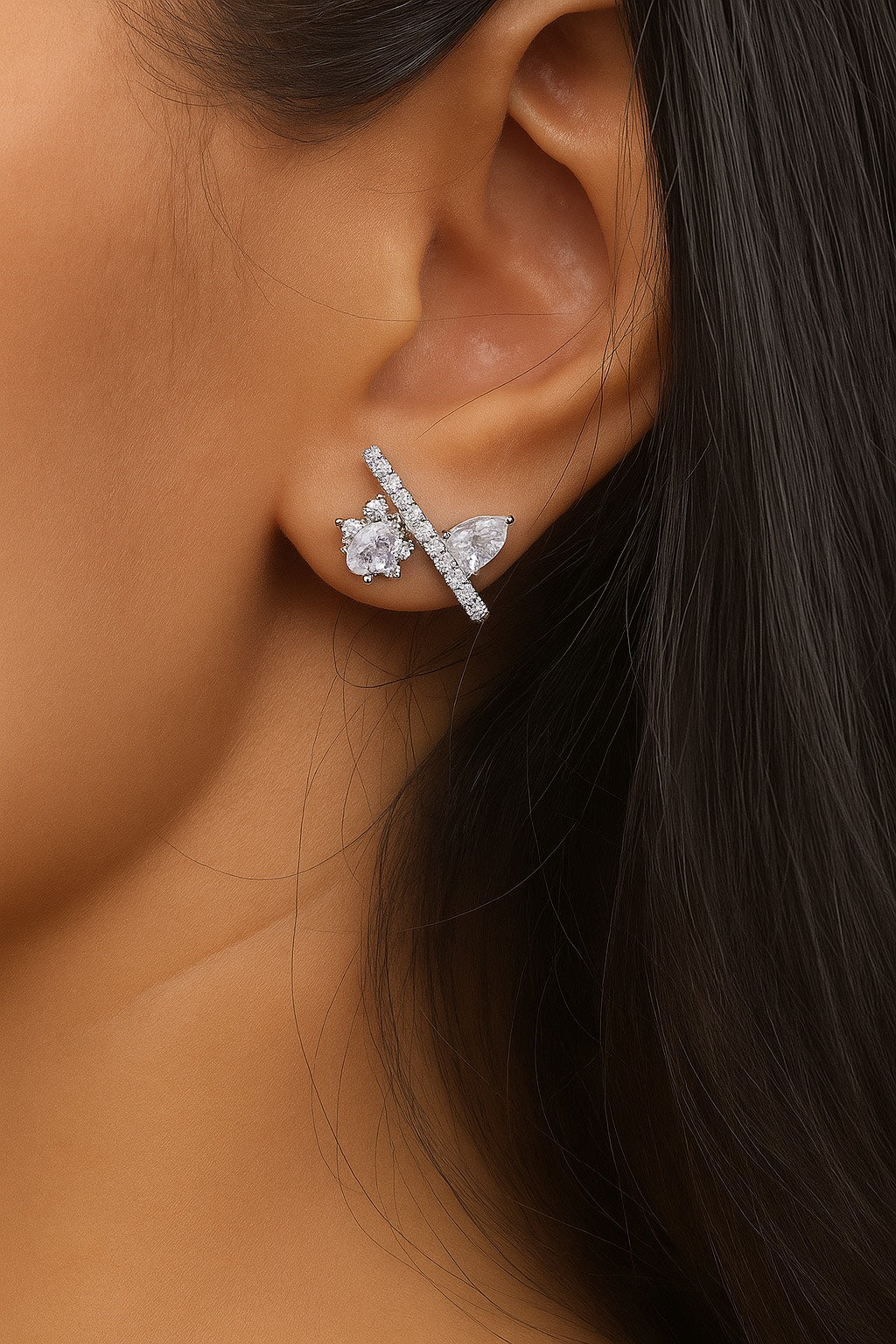 Crystal Cross Leaf- 925 Silver