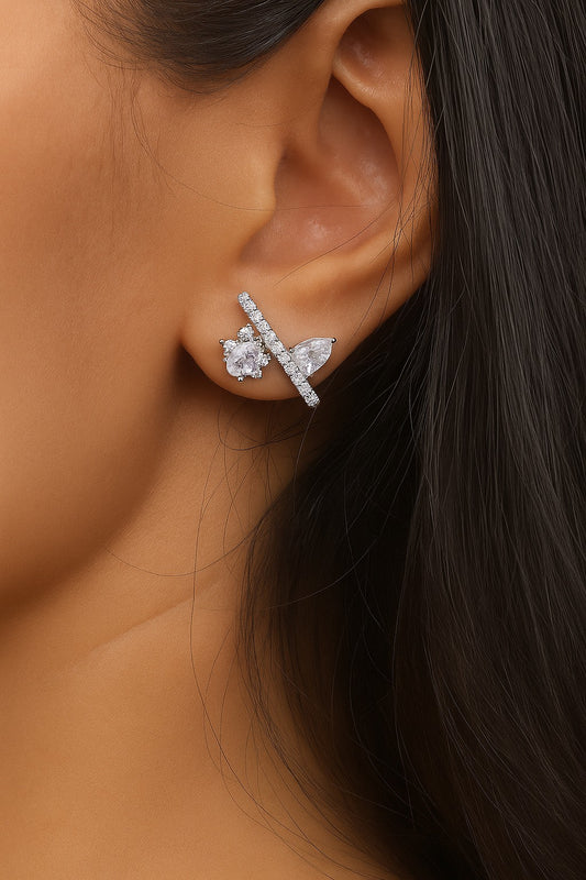 Crystal Cross Leaf- 925 Silver