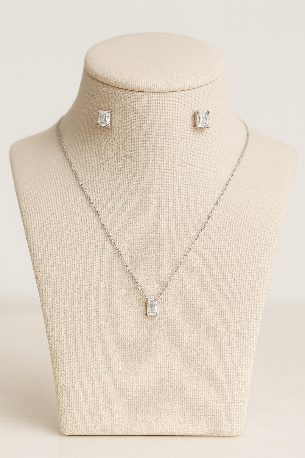 Princess-Cut Solitaire Necklace Set - 925 Silver