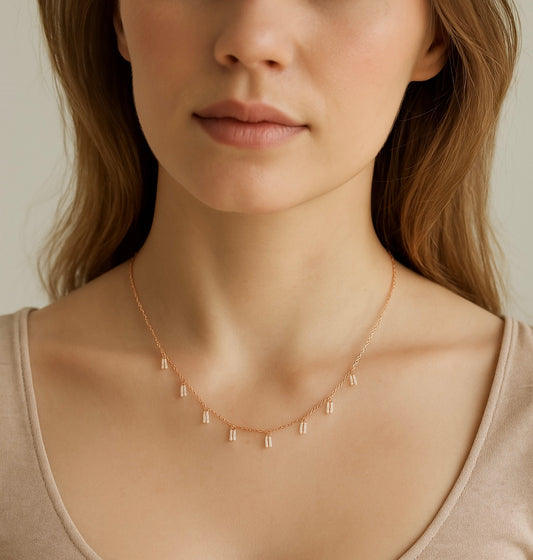 Rose Gold Crystal Drop Necklace- made with Pure 925 Silver