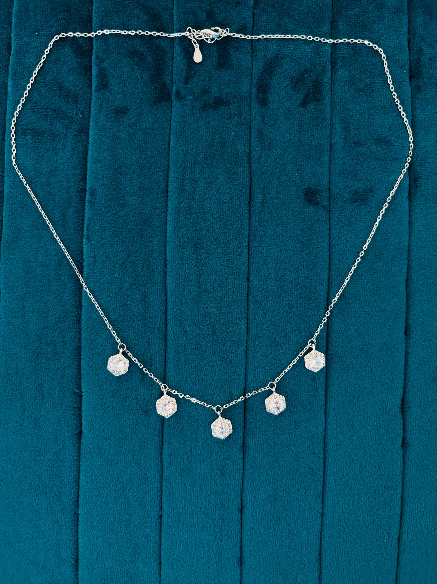 925 Sterling Silver Solitaire Hexagon Necklace