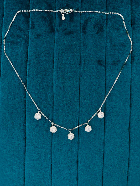925 Sterling Silver Solitaire Hexagon Necklace