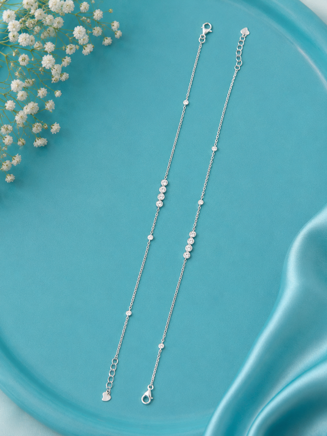 Cascade Solitaire Anklet- 925 Silver - Single