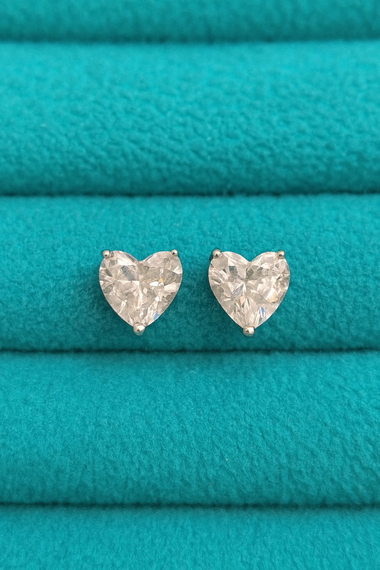 Heart-Shaped Diamond Stud Earrings in 925 Silver