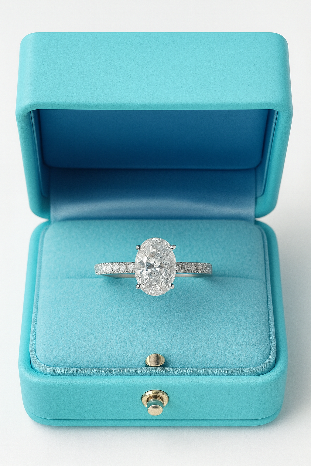 Oval Solitaire Adjustable Pavé Diamond Ring - 925 Silver