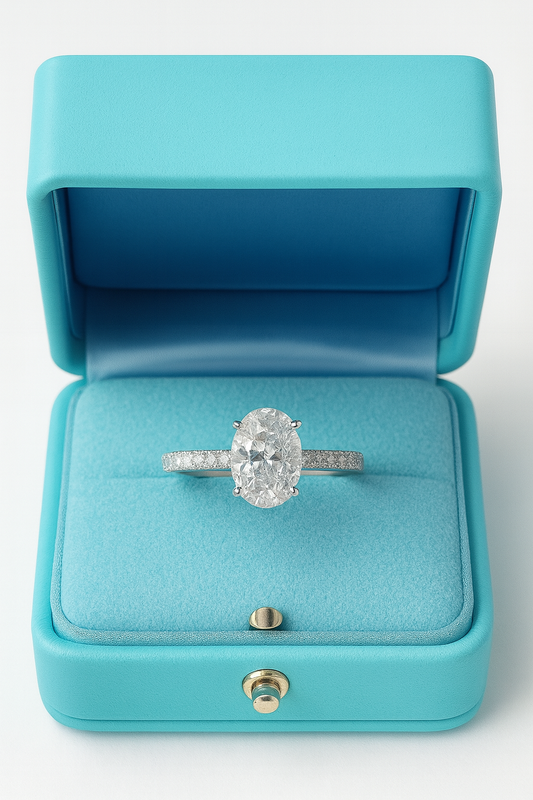 Oval Solitaire Adjustable Pavé Diamond Ring - 925 Silver