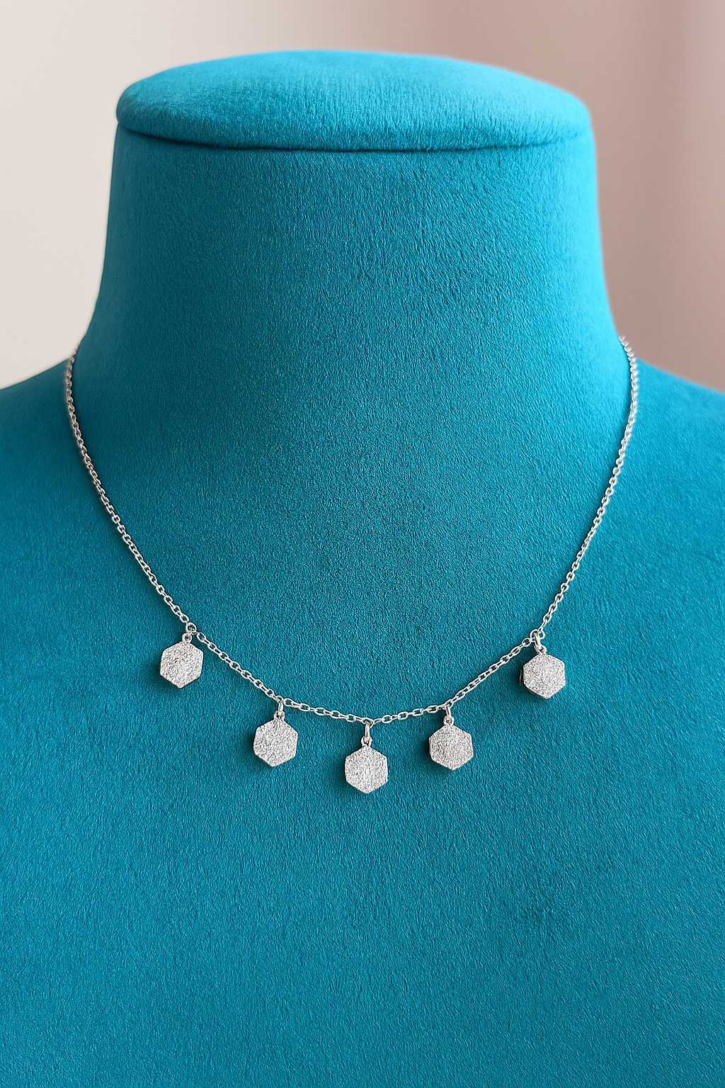 925 Sterling Silver Solitaire Hexagon Necklace