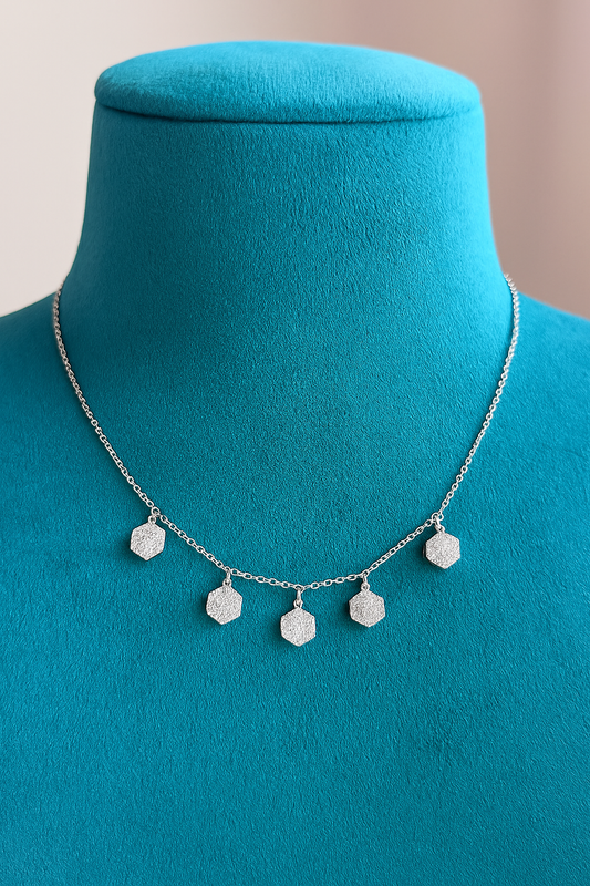 925 Sterling Silver Solitaire Hexagon Necklace