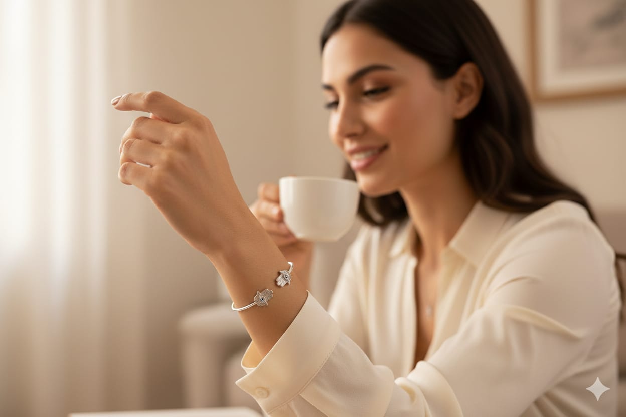 Hamsa Evil Eye Kada Bracelet- 925 Silver