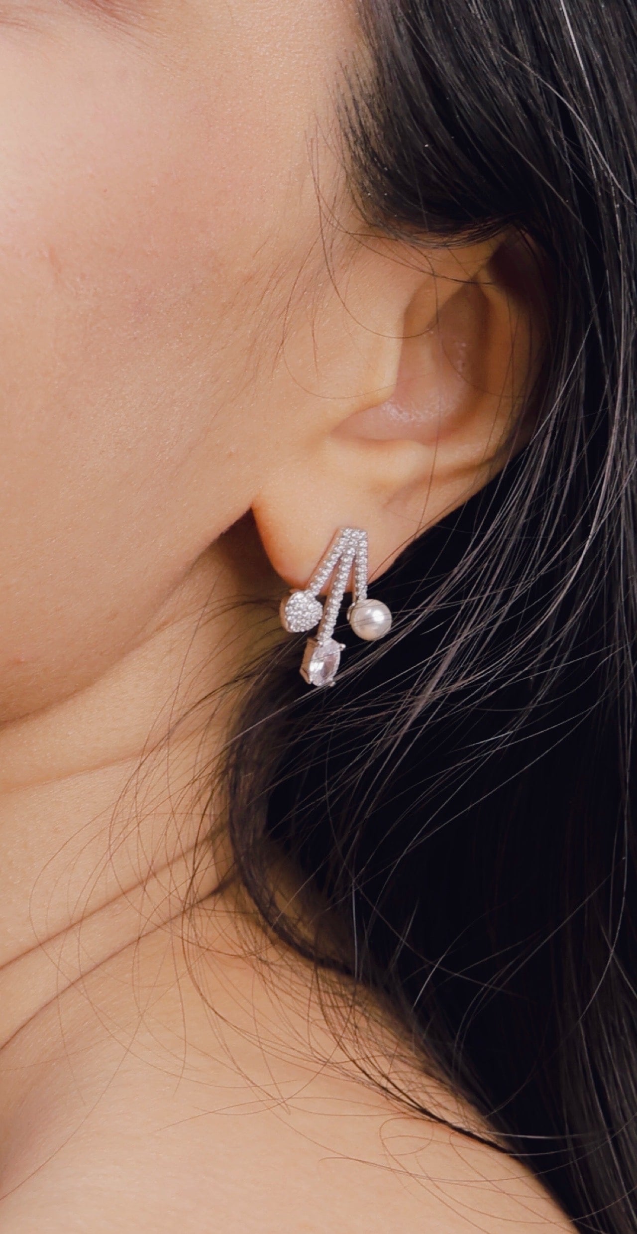 Luna Love Trio Drop Earrings – 925 Silver with AAA Zircons