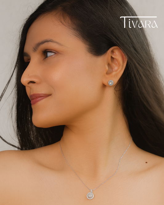 Halo Round Solitaire Pendant Necklace – 925 Silver