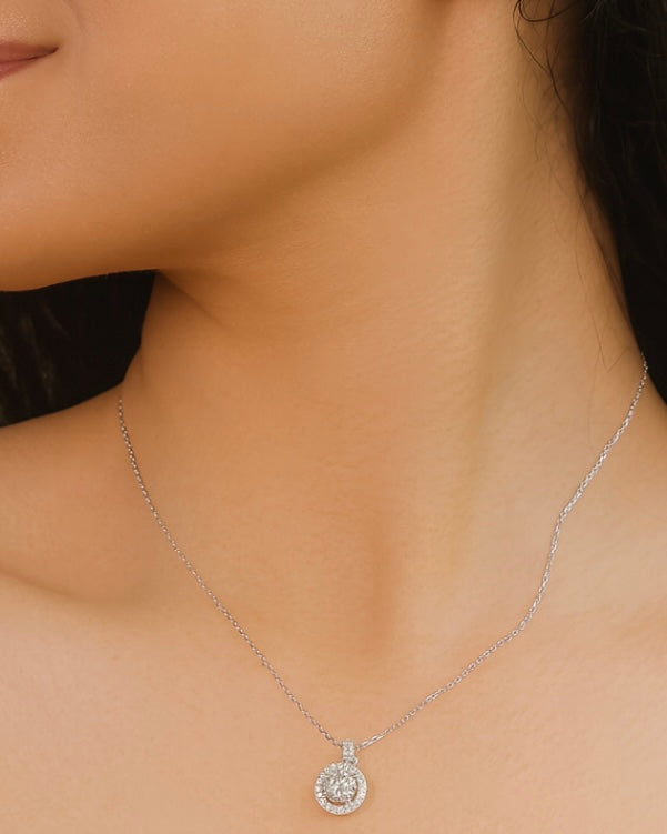 Halo Round Solitaire Pendant Necklace – 925 Silver