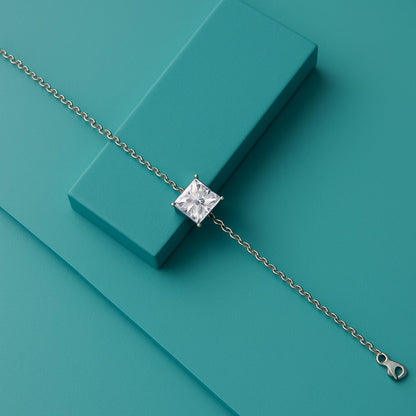 Princess-Cut Solitaire Bracelet - 925 Silver