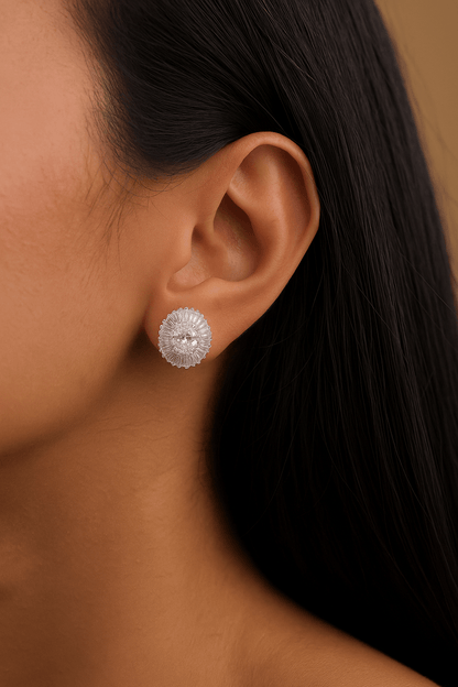 Regal Radiance Oval Halo Earrings- 925 Silver