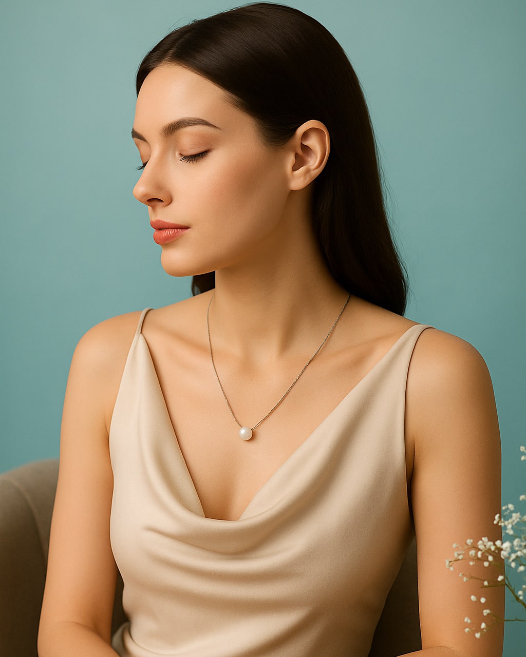 Solitaire Pearl Elegance Necklace – 925 Silver