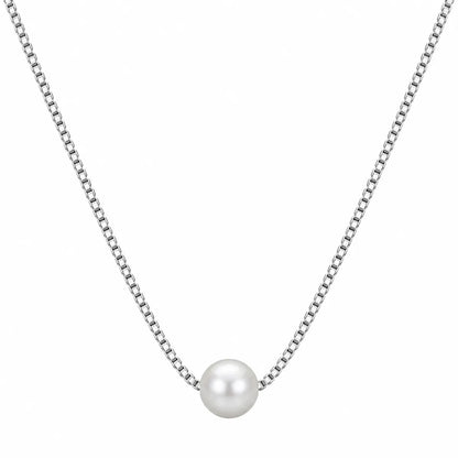 The Solitaire Floating Pearl Chain Necklace - made with 925 Silver