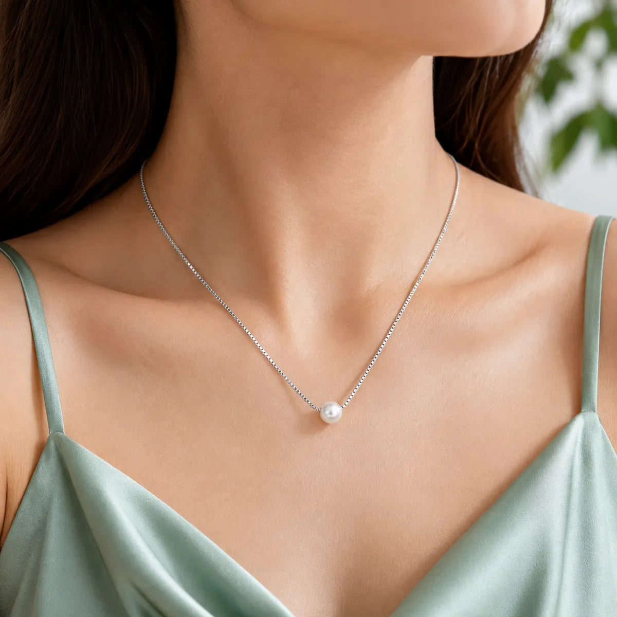 The Solitaire Floating Pearl Chain Necklace - made with 925 Silver