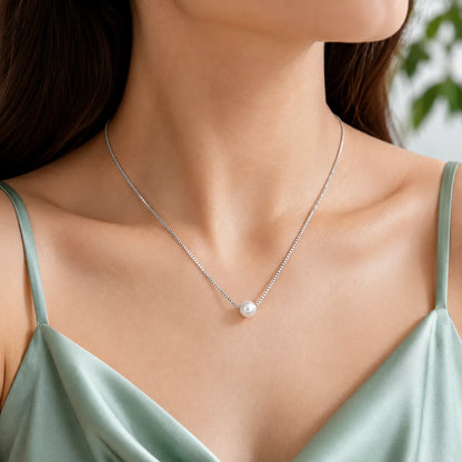 The Solitaire Floating Pearl Chain Necklace - made with 925 Silver