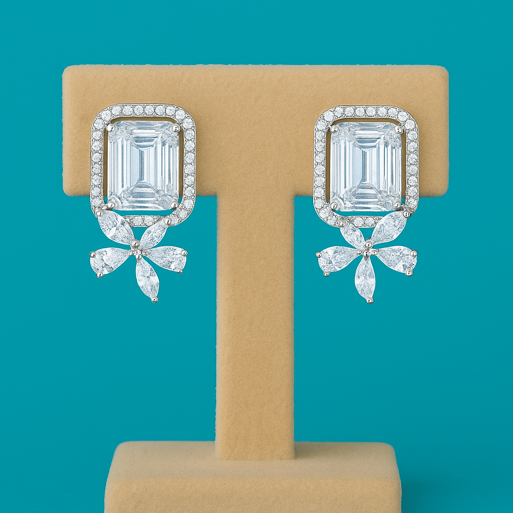 Regal Bloom Emerald Drop Earrings - 925 Silver