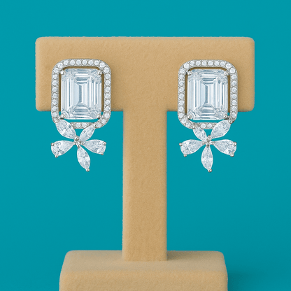 Regal Bloom Emerald Drop Earrings - 925 Silver