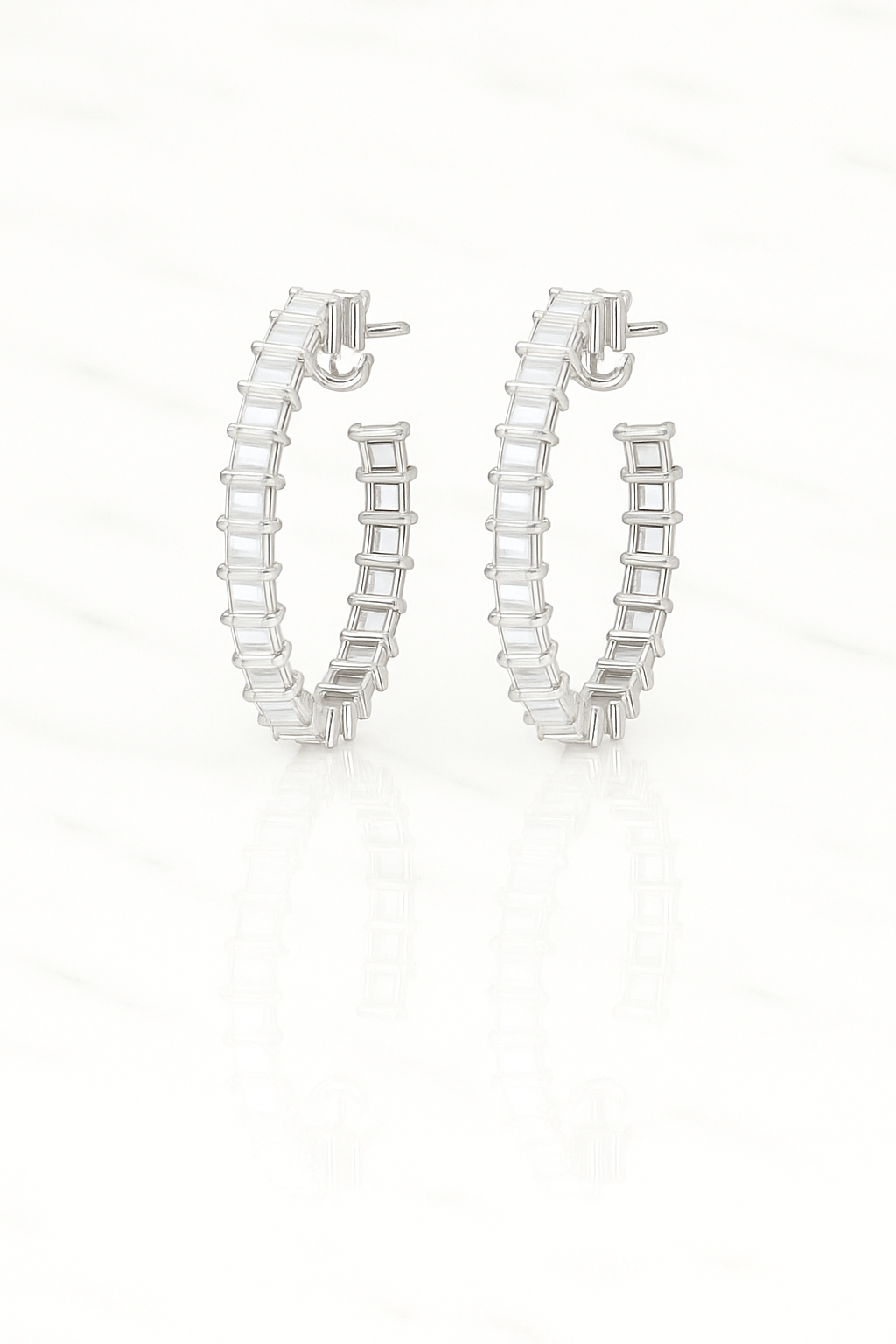 Celeste Pure Baguette Hoops - 925 Silver
